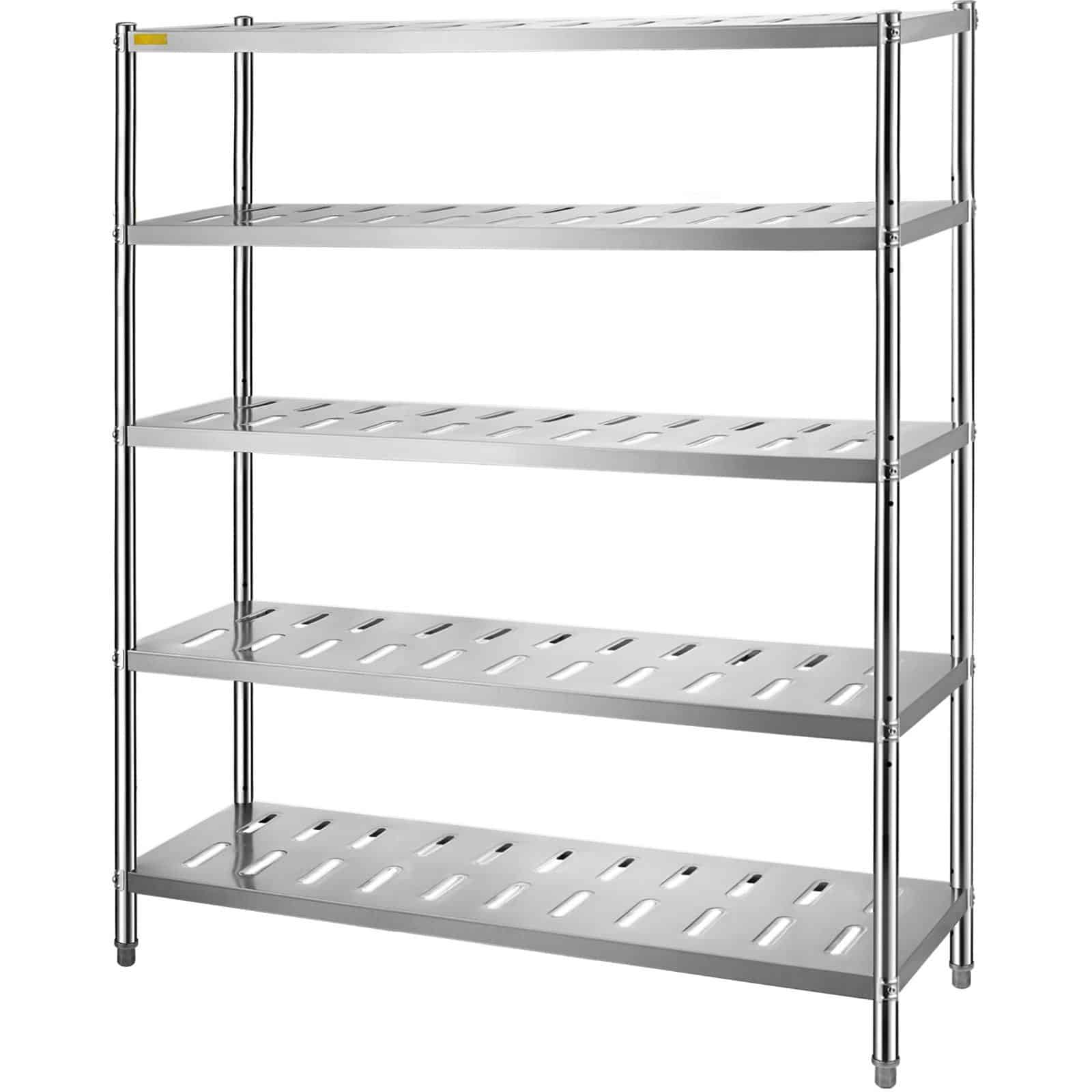 VEVOR 5-Tier Stainless Steel Storage Shelf, Adjustable Heavy-Duty Unit, 150×45×180 cm, 300 kg Load, Ventilated Design