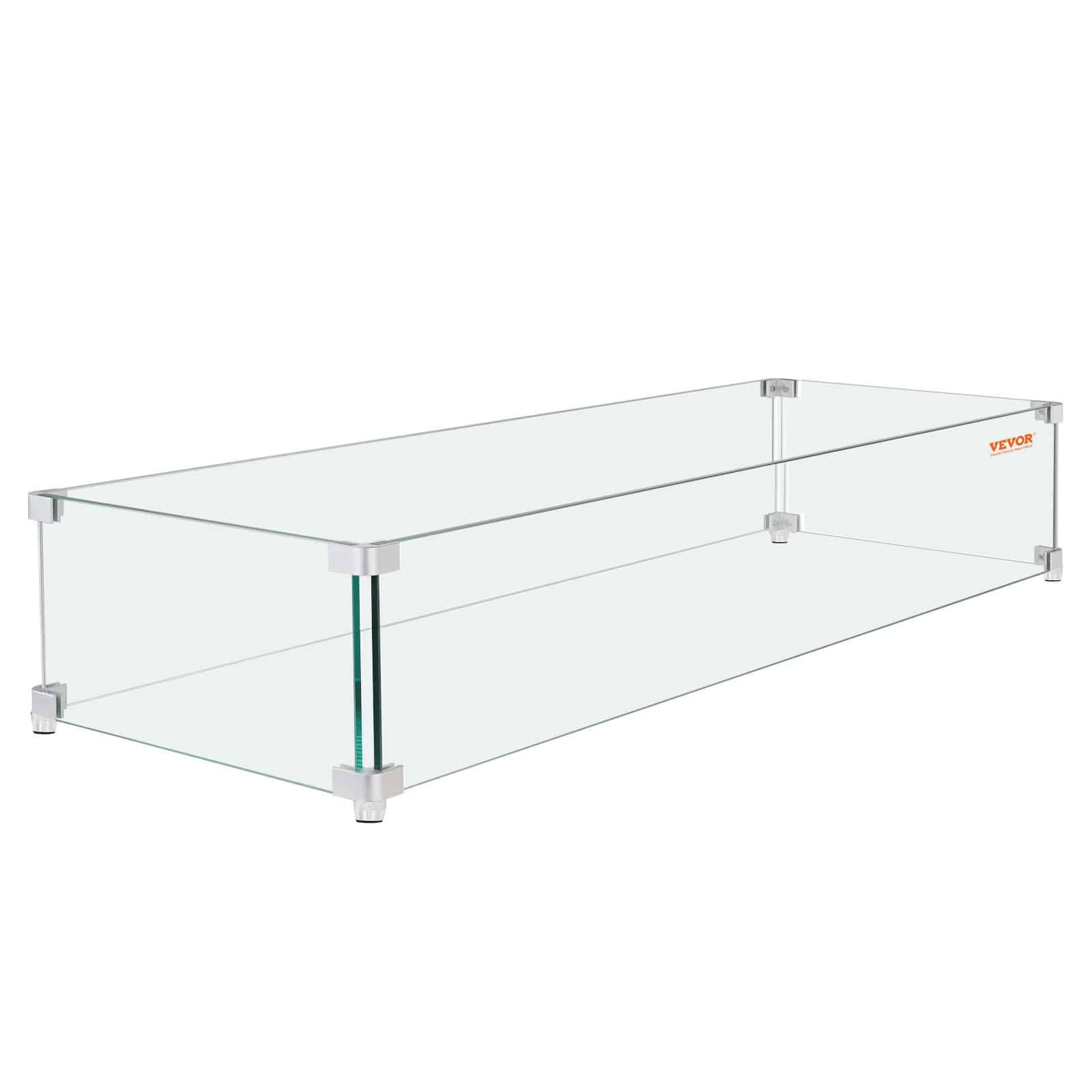 VEVOR Square Fire Pit Wind Guard 748x340x165mm, 8 мм щит із загартованого скла з кронштейнами та ніжками, вітровий блок для зовнішніх пожежних столів