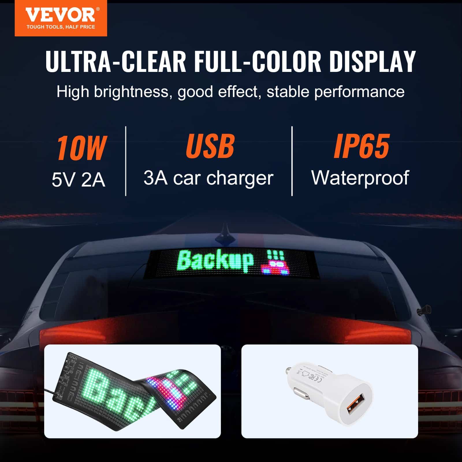 VEVOR Programmable LED Sign 38x10cm, P5 Full Color Scrolling Display Board, Bluetooth APP Control for Car, Store, Bar Ads - Image 2