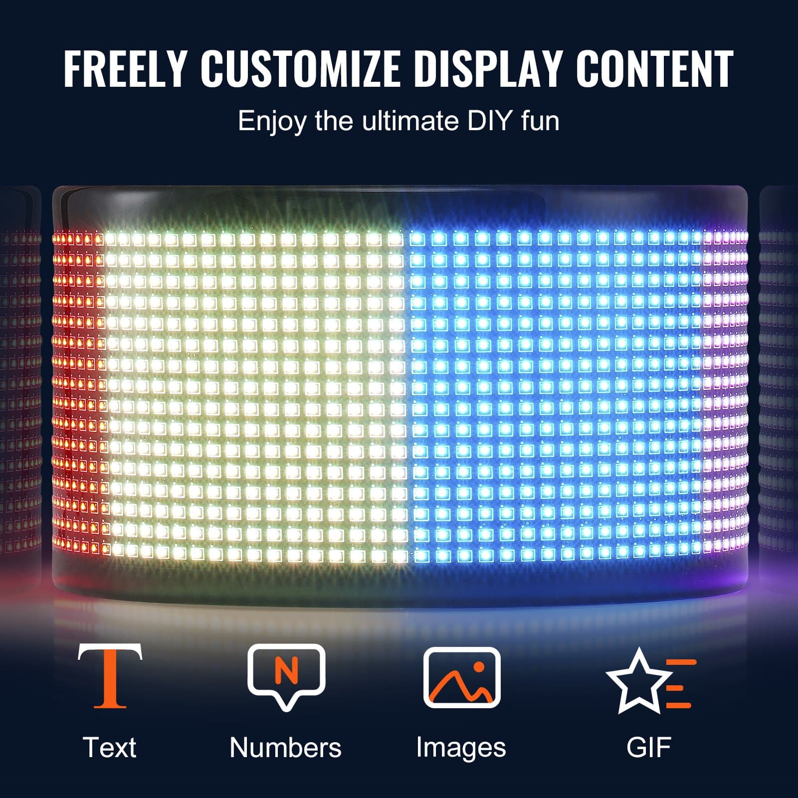 VEVOR Programmable LED Sign 38x10cm, P5 Full Color Scrolling Display Board, Bluetooth APP Control for Car, Store, Bar Ads - Image 3