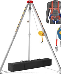 VEVOR Confined Space Tripod Kit with 247 kg Winch, 2.13 m Legs, 30 m Cable, 10 m Fall Arrest System, Harness & Bag