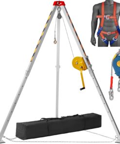 VEVOR Confined Space Rescue Tripod Kit with 816.4 kg Winch, 2.13 m Legs, 30 m Cable, 10 m Fall Protection, Harness & Bag