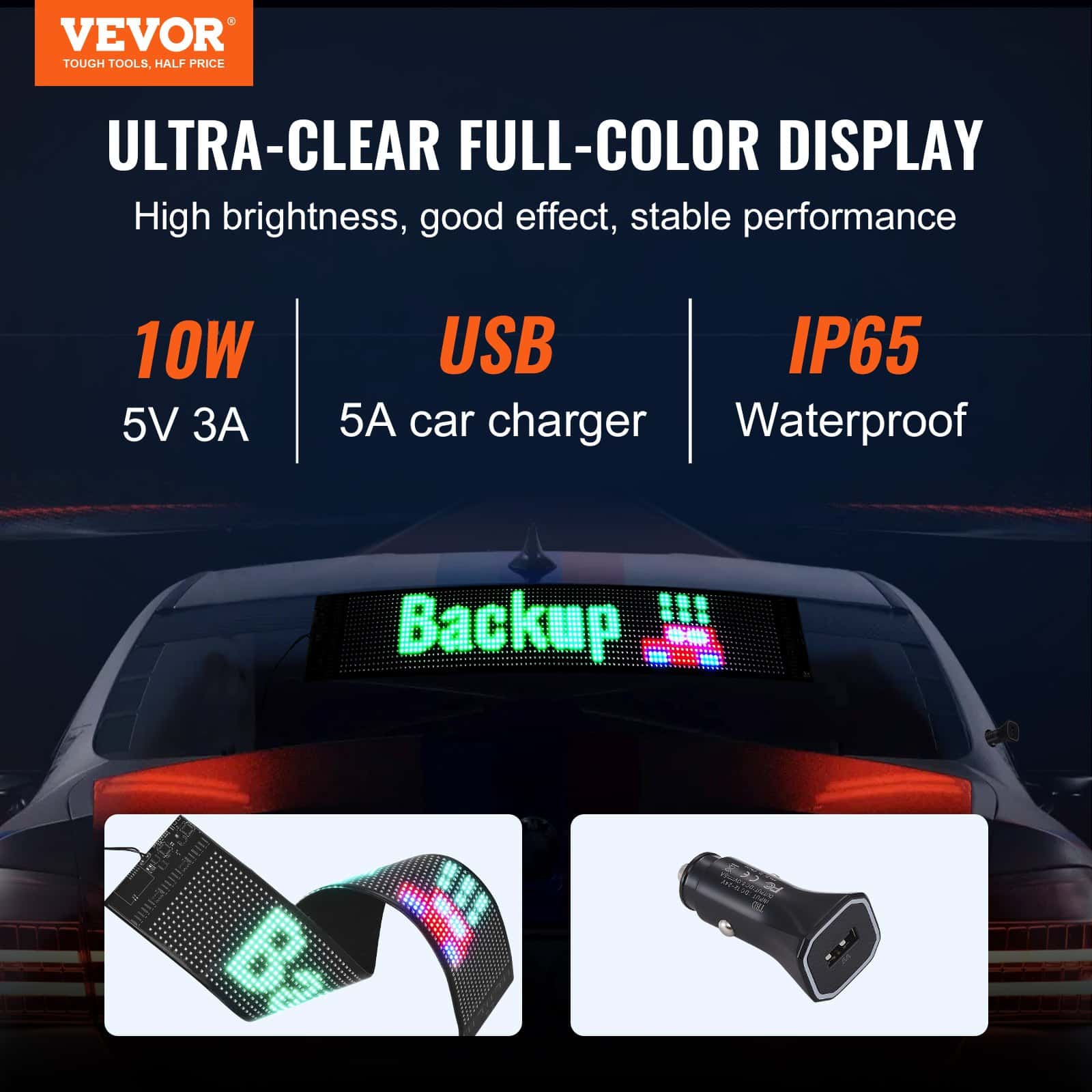 VEVOR P6 LED Sign 68x12cm, Programmable Bluetooth App Control, Full Color Scrolling Display for Store/Car Advertising - Image 2
