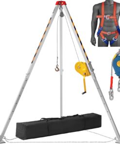 VEVOR Confined Space Rescue Tripod Kit, 1179 kg Winch, 2.43 m Legs, 30 m Cable, 10 m Fall Protection, Harness & Bag