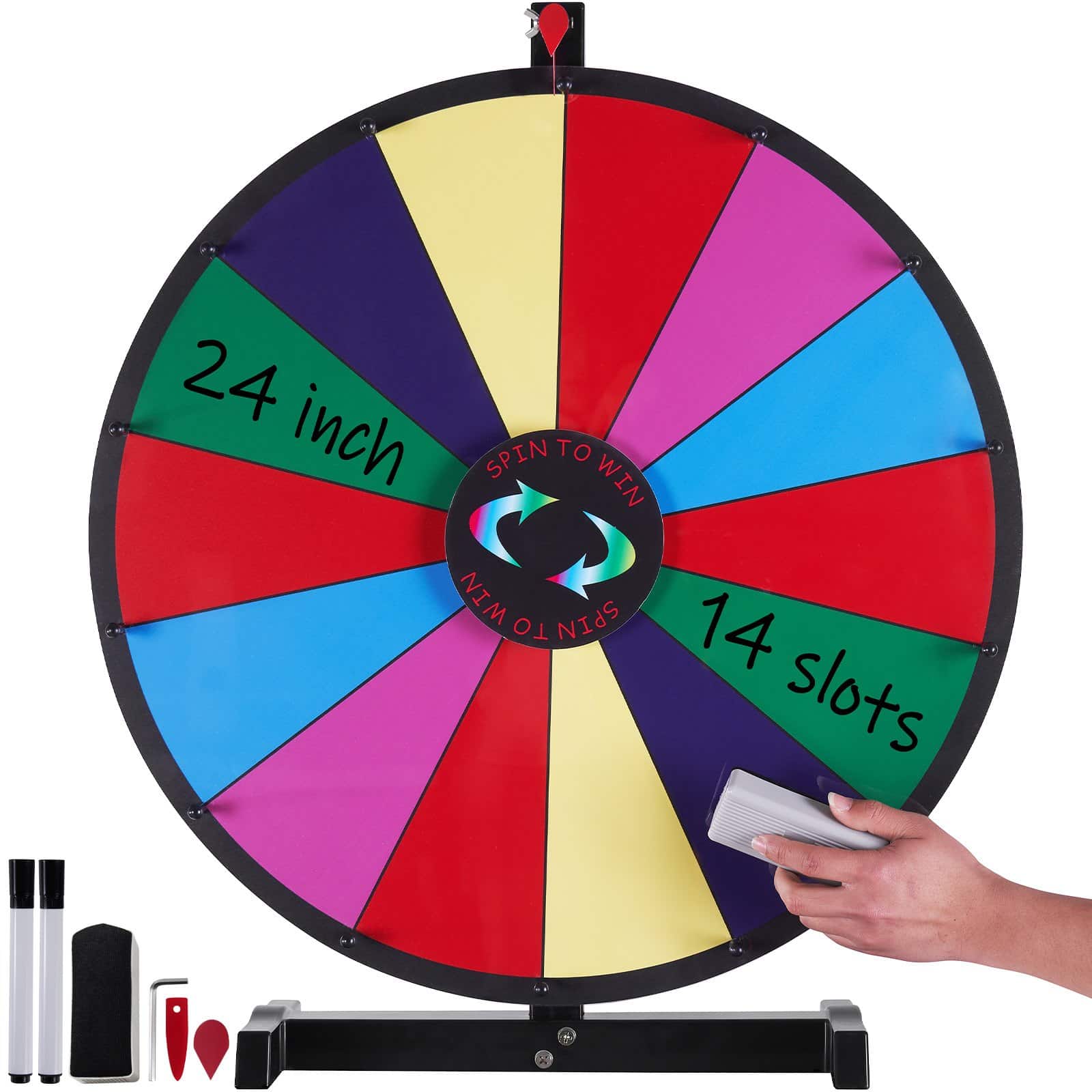 VEVOR 60cm Tabletop Spinning Prize Wheel with 14 Editable Slots, Dry Erase Surface, 2 Markers – Game Wheel for Events & Trade Shows
