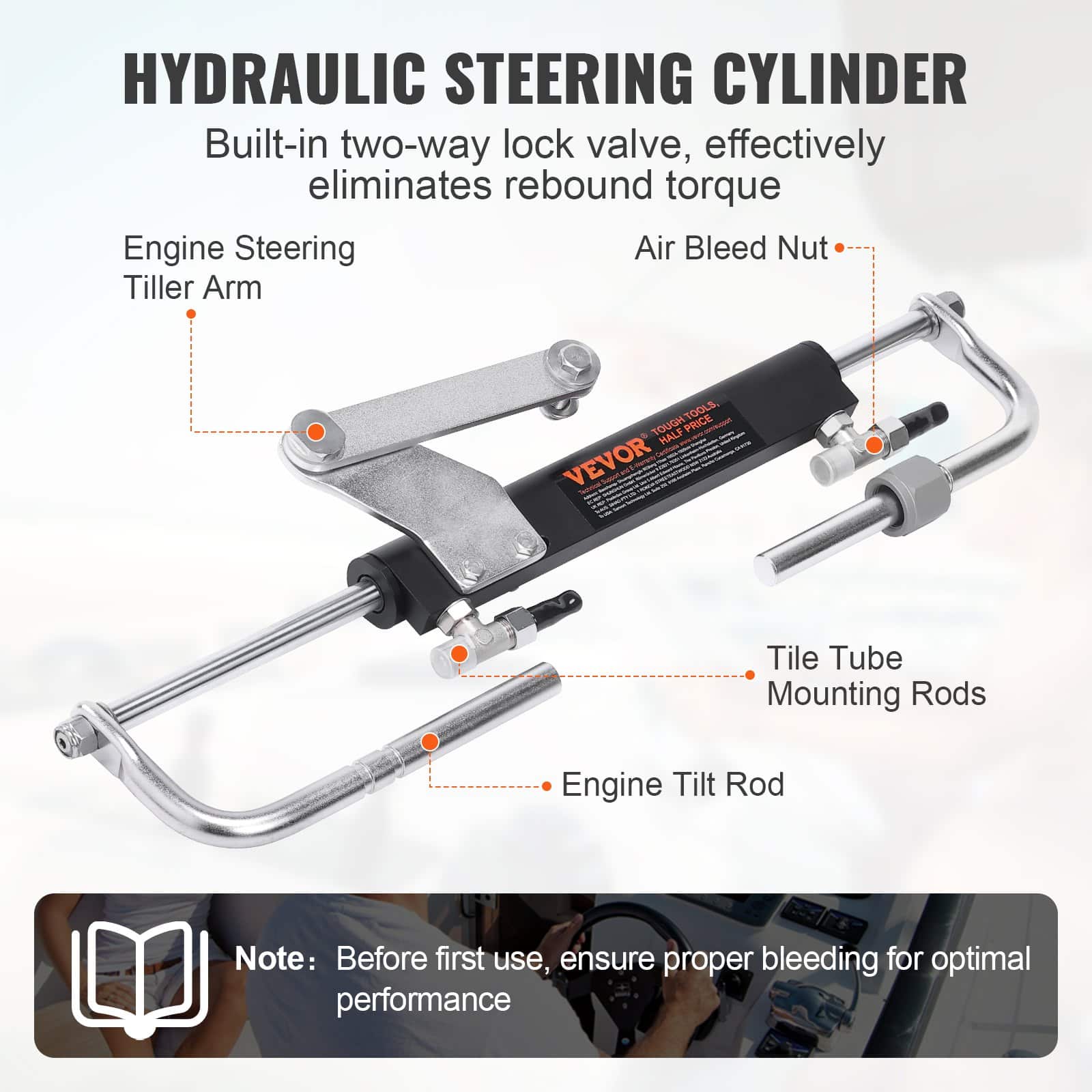 VEVOR Marine Hydraulic Steering Kit for 90HP Outboard Motors, Includes Helm Pump, Lock Cylinder & 731.5 cm Hose - Зображення 5