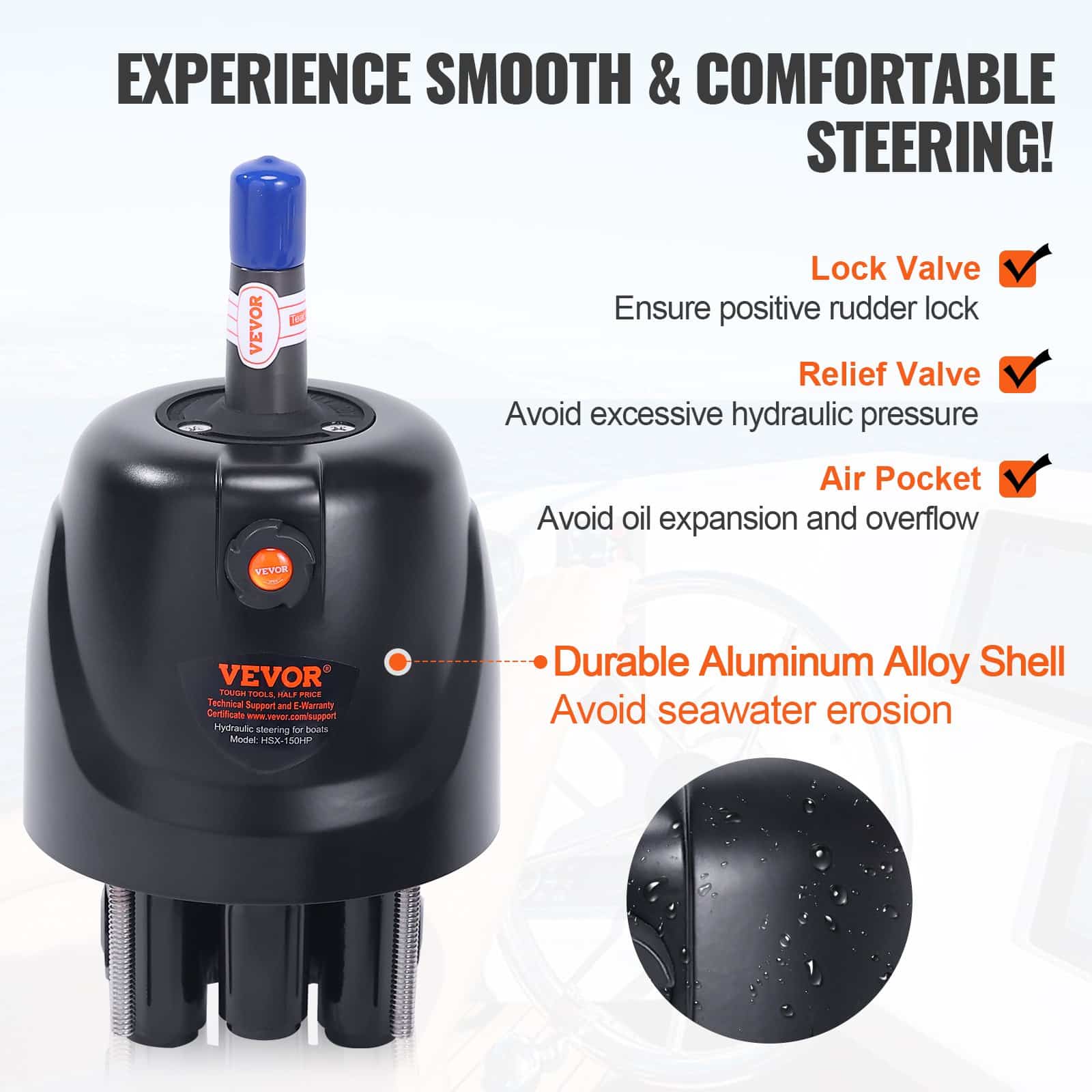 VEVOR 150HP Marine Hydraulic Outboard Steering Kit with Helm Pump, Lock Cylinder & 731.5cm Hoses for Single-Engine Boats - Зображення 3