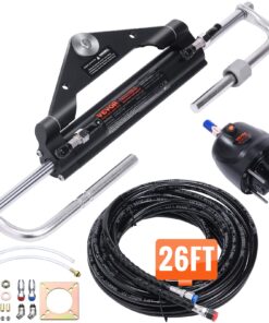 VEVOR Marine Hydraulic Steering Kit for 150HP Outboard Engines, 2x8m Hoses, Helm Pump & Cylinder, for Single-Engine Boats