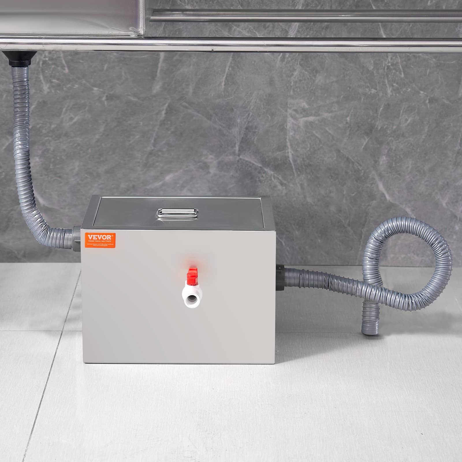 VEVOR 3.6 kg Stainless Steel Grease Trap, 2.8 GPM Interceptor with Side Inlet, Under Sink Oil Separator for Kitchen & Restaurant - Зображення 8