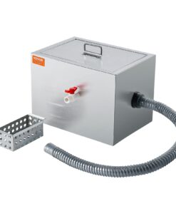 VEVOR 3.6 kg Stainless Steel Grease Trap, 2.8 GPM Interceptor with Side Inlet, Under Sink Oil Separator for Kitchen & Restaurant