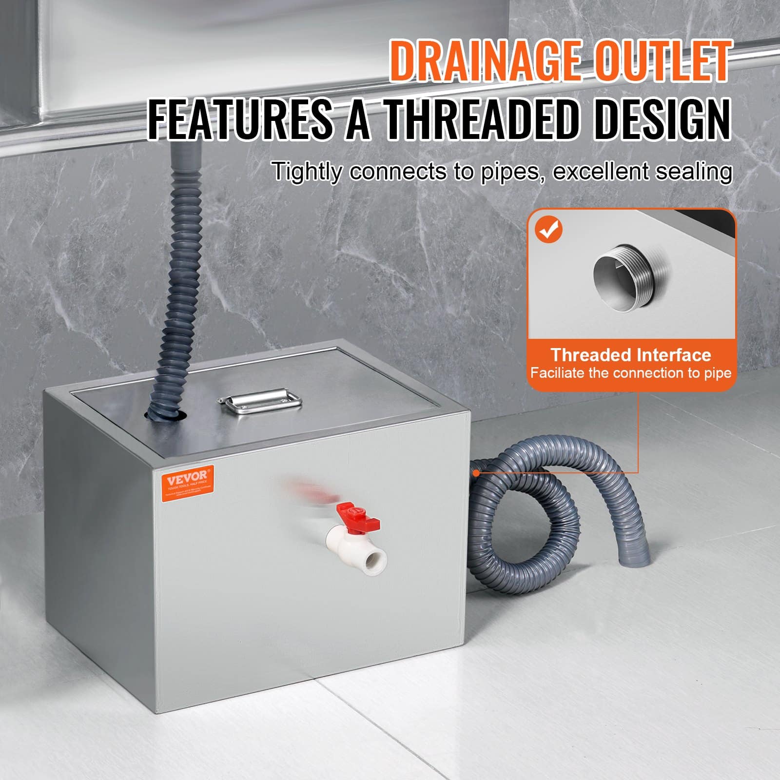 VEVOR Stainless Steel Grease Trap 3.6kg, 2.8 GPM, Under Sink Oil-Water Separator for Restaurant, Kitchen, Home Use - Зображення 4