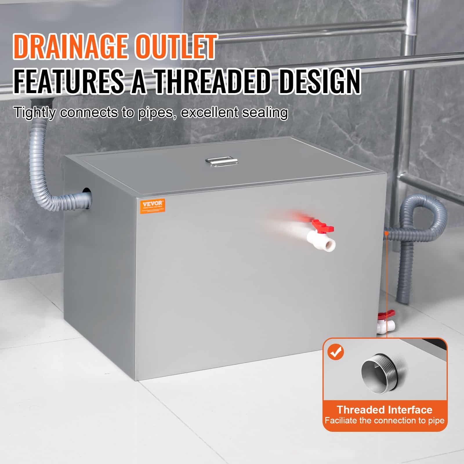 VEVOR 40L Grease Trap Interceptor, Stainless Steel, 38 L/min Flow, Side Inlet, Under-Sink Oil-Water Separator for Kitchen & Restaurant - Зображення 4