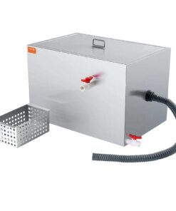 VEVOR 40L Grease Trap Interceptor, Stainless Steel, 38 L/min Flow, Side Inlet, Under-Sink Oil-Water Separator for Kitchen & Restaurant