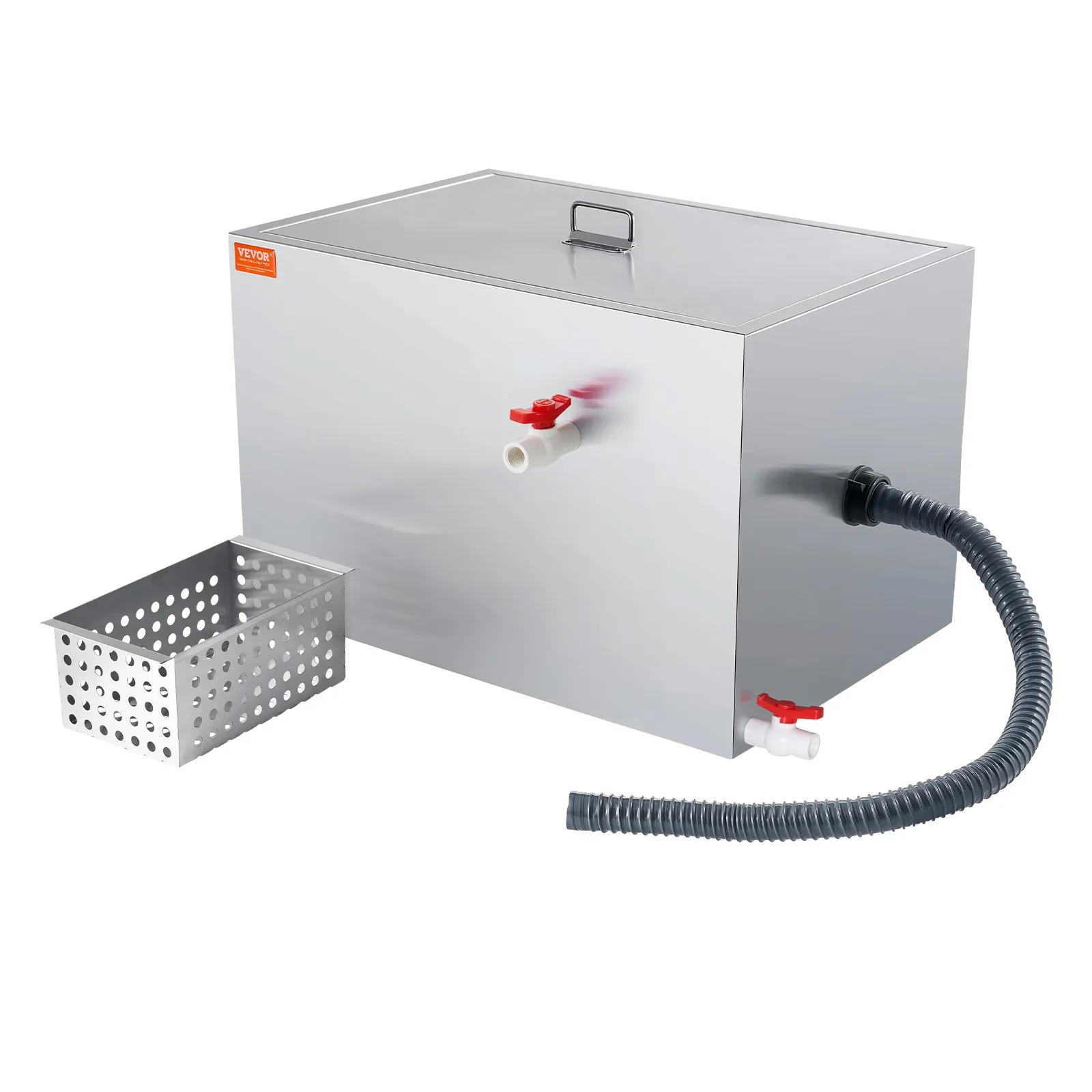 VEVOR 40L Grease Trap Interceptor, Stainless Steel, 38 L/min Flow, Side Inlet, Under-Sink Oil-Water Separator for Kitchen & Restaurant