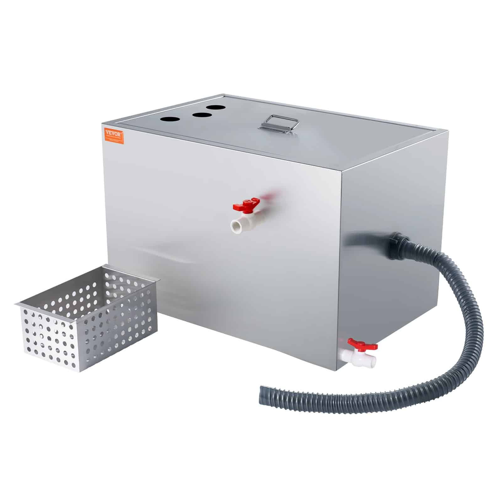 VEVOR 40L Stainless Steel Commercial Grease Trap, 38L/min Flow, Under Sink Interceptor for Restaurant & Kitchen Use