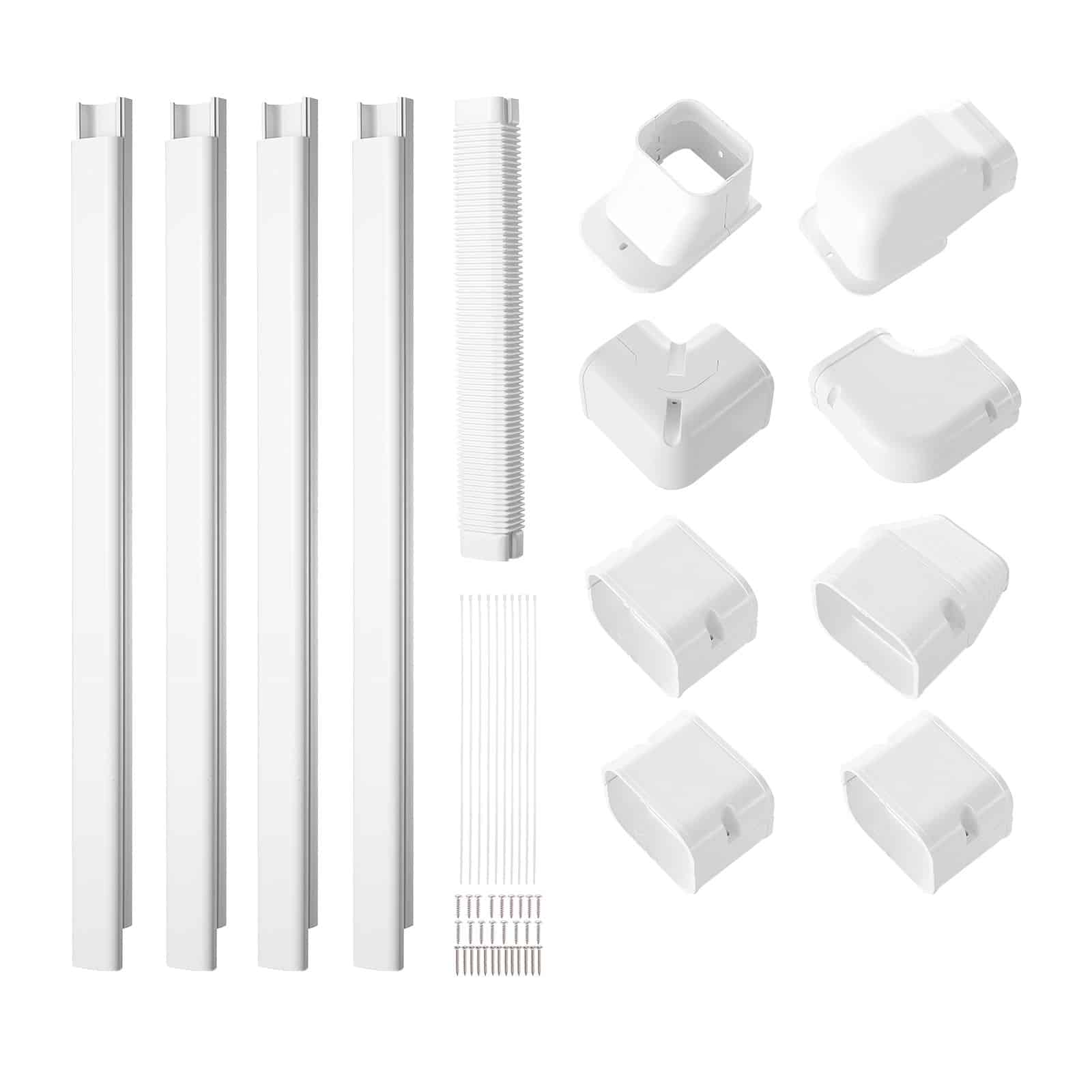 VEVOR 76mm x 5350mm PVC Line Set Cover Kit for Mini Split AC, 4 Ducts + Accessories, Paintable, White, Easy Install – Paveikslėlis 10
