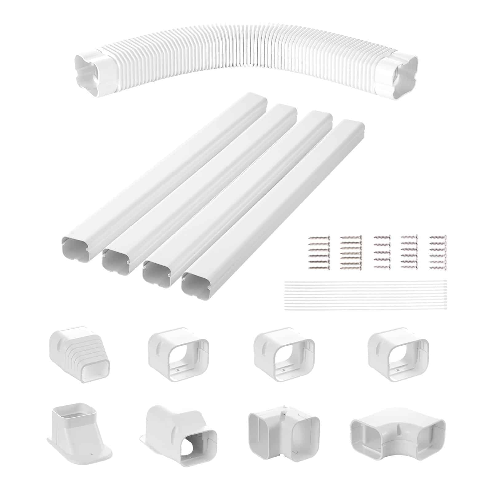 VEVOR 76mm x 5350mm PVC Line Set Cover Kit for Mini Split AC, 4 Ducts + Accessories, Paintable, White, Easy Install – Paveikslėlis 11