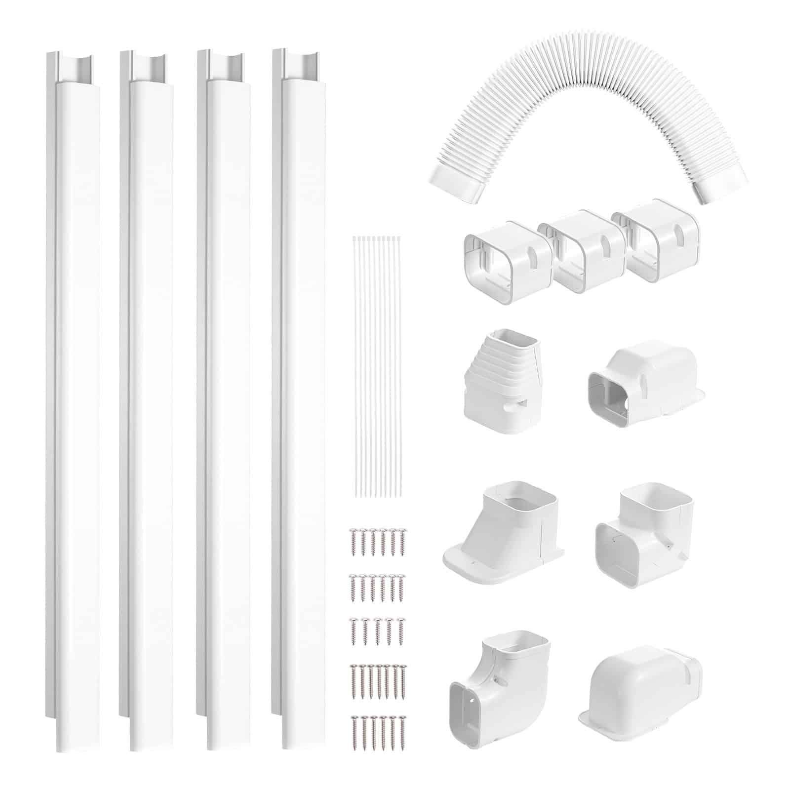 VEVOR 76mm x 5350mm PVC Line Set Cover Kit for Mini Split AC, 4 Ducts + Accessories, Paintable, White, Easy Install – Paveikslėlis 12