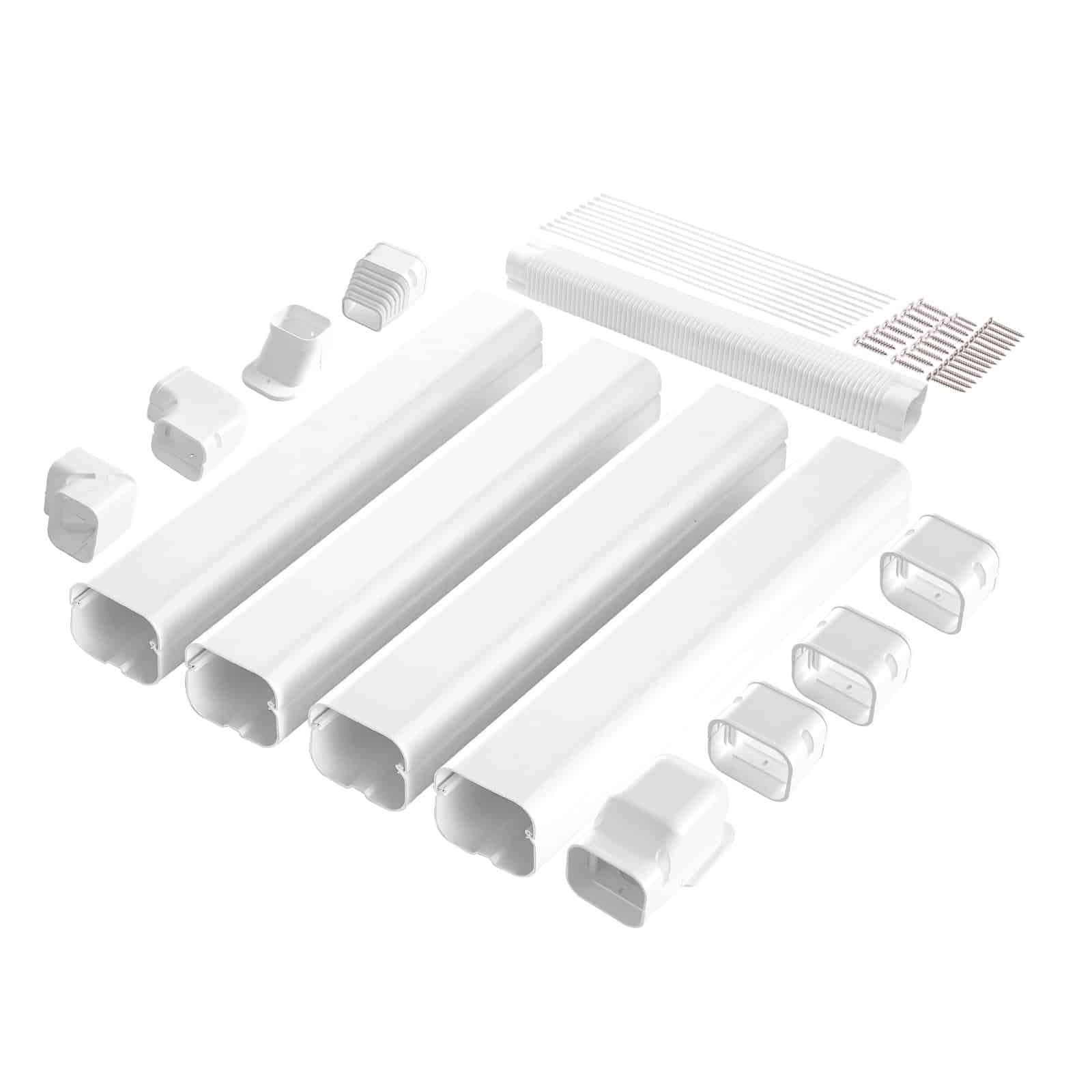 VEVOR 76mm x 5350mm PVC Line Set Cover Kit for Mini Split AC, 4 Ducts + Accessories, Paintable, White, Easy Install – Paveikslėlis 9