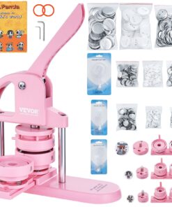 VEVOR 3-in-1 Button Maker Machine 25/32/58mm with 300 Parts, Panda Book & Cutter, DIY Badge Kit for Kids, Pink