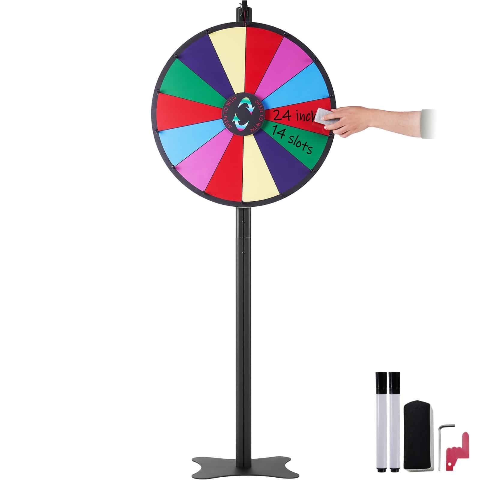 VEVOR 60cm 14-Slot Spinning Prize Wheel with Stand, Dry-Erase Surface & Markers, for Events, Parties, Trade Shows