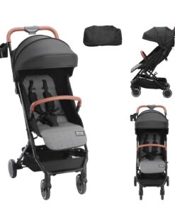 VEVOR Lightweight Baby Stroller, Adjustable Backrest & Footrest, One-Hand Fold, Cup Holder, for 0–3 Years, Black
