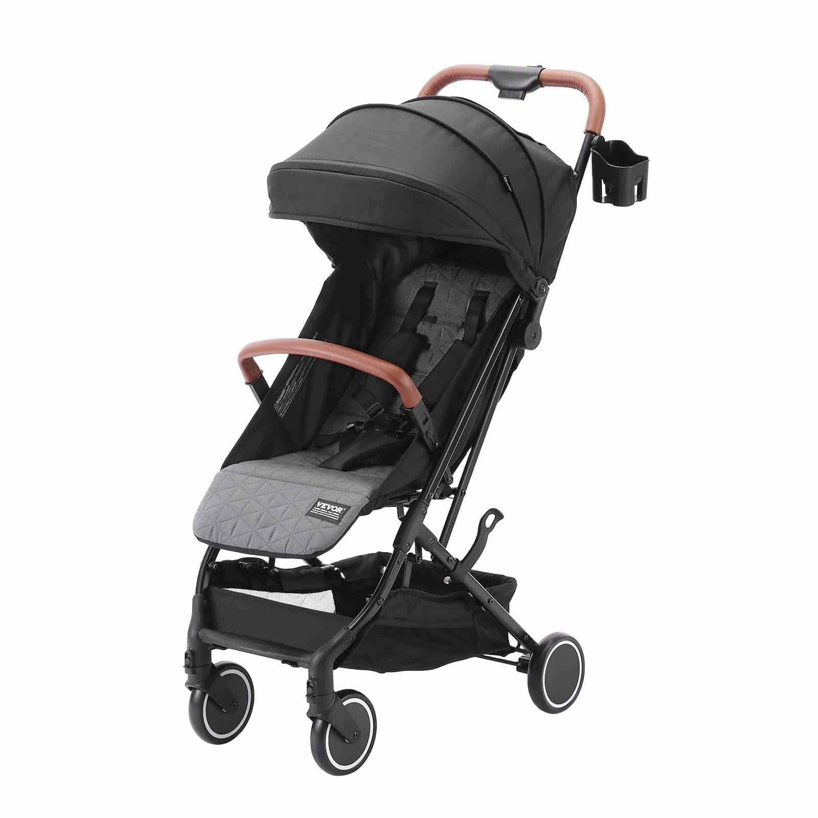 VEVOR Lightweight Baby Stroller, Adjustable Backrest & Footrest, One-Hand Fold, Cup Holder, for 0–3 Years, Black — изображение 10