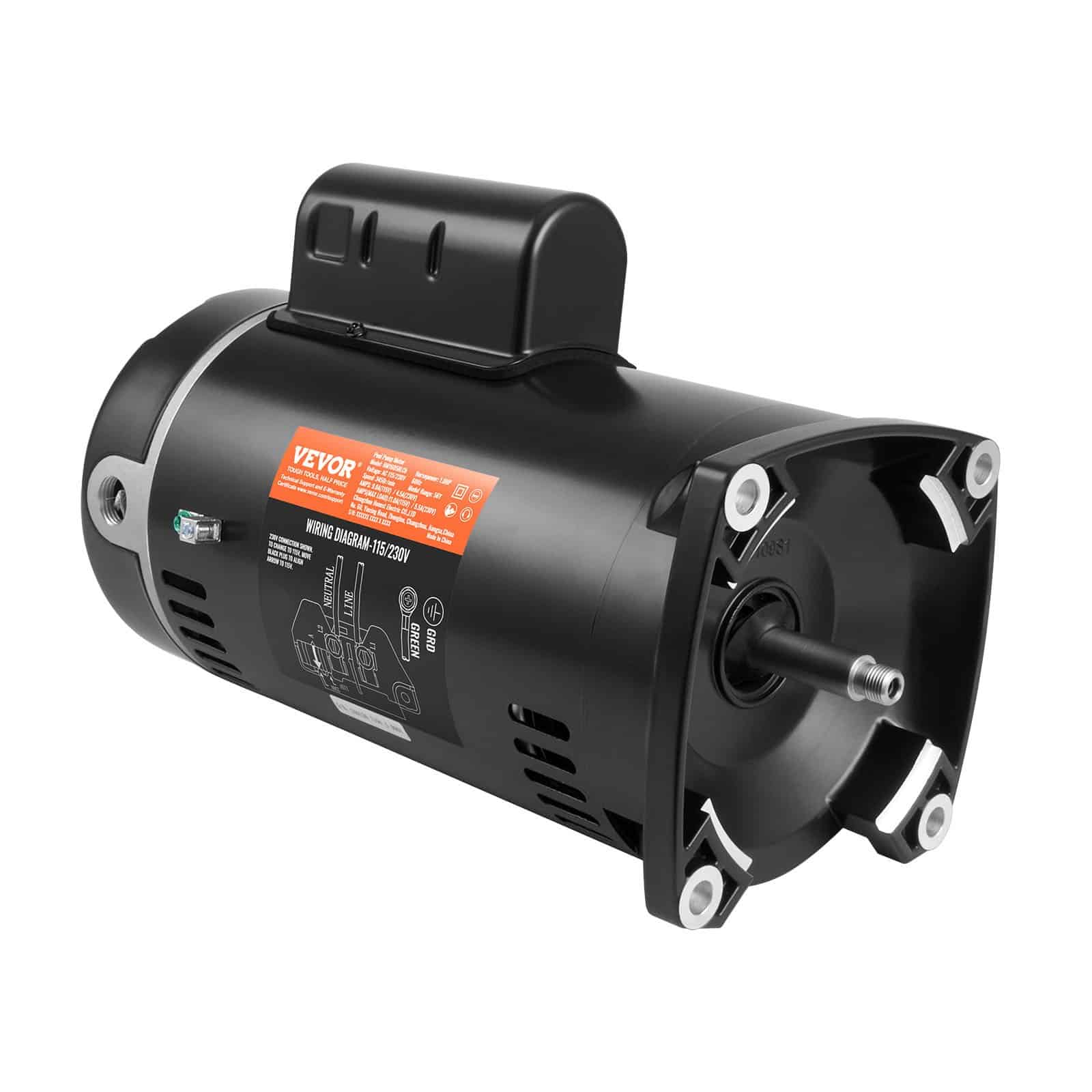 VEVOR 1HP basseini pumba mootor, 56Y raam, 3450RPM, 115/230V, 90μF kondensaator, CCW ruutflaanss, energiasäästlik varuosa