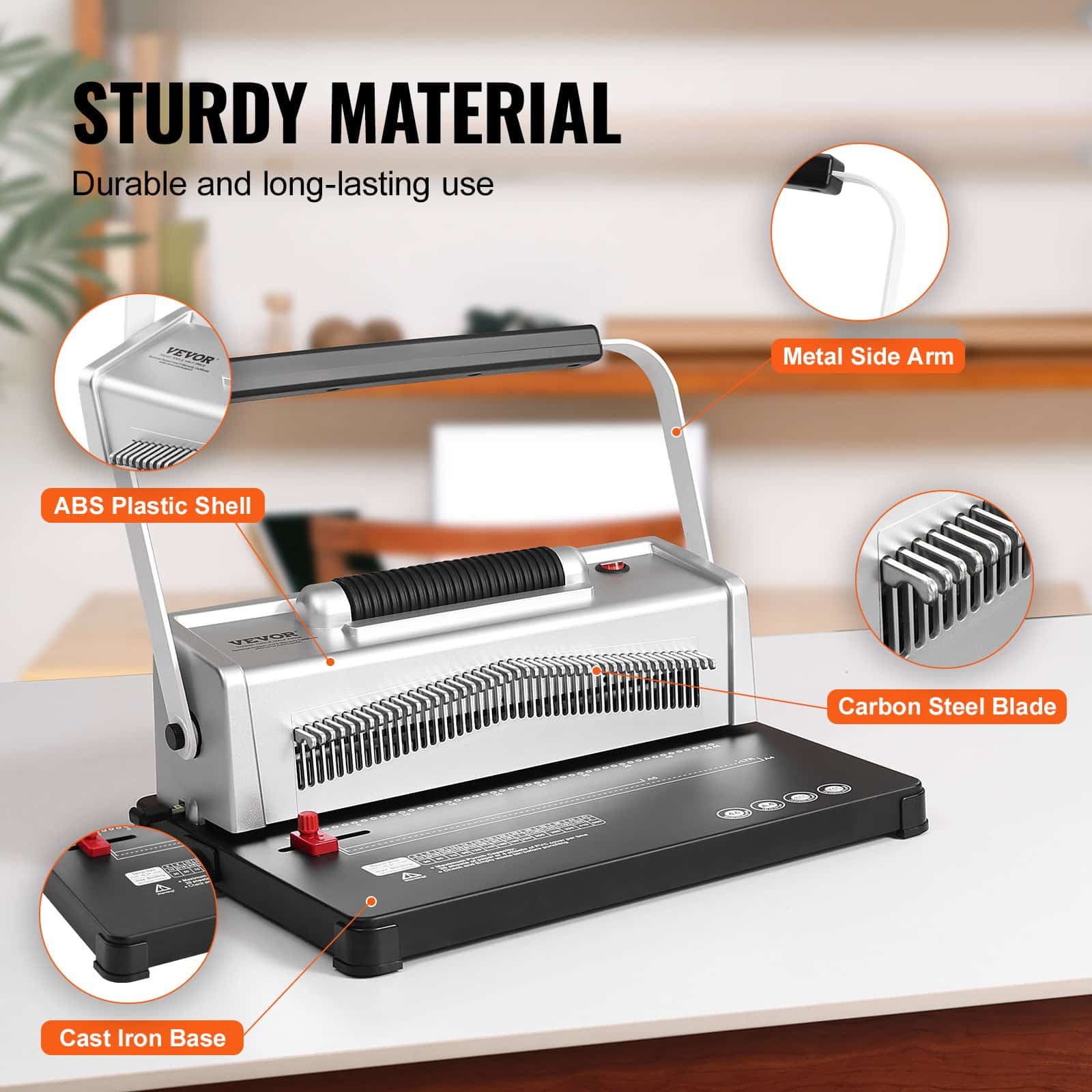 VEVOR Manual & Electric Coil Binding Machine, 46-Hole Punch, Binds 500 Sheets, 100pcs 8mm Spines, for A4 A5 Letter Size — изображение 5