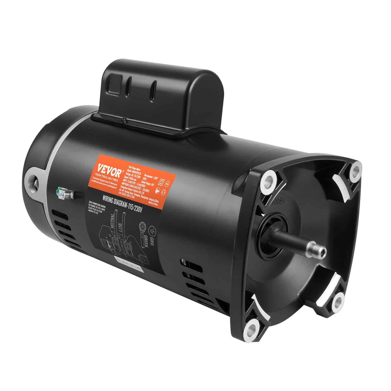 VEVOR 1.5HP basseini pumba mootor, 56Y raam, 115/230V, 3450RPM, ruudukujuline äärik, 90μF kondensaator, CCW pöörlemine