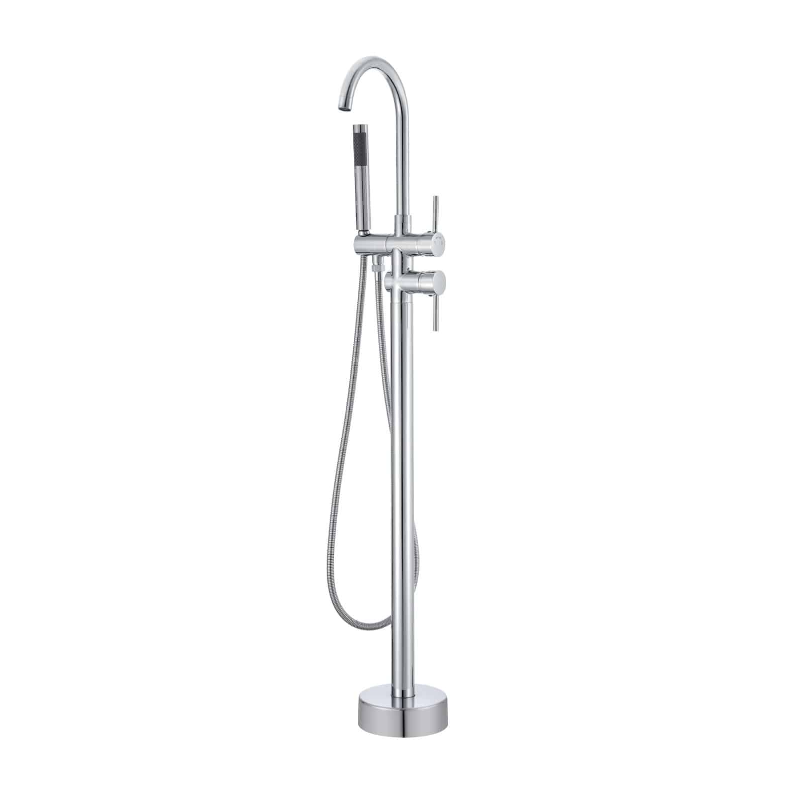 VEVOR Freestanding Bathtub Faucet with 360° Swivel Spout, Handheld Shower, Dual Handle, Brass & Steel, Floor Mounted, 6.12L/min