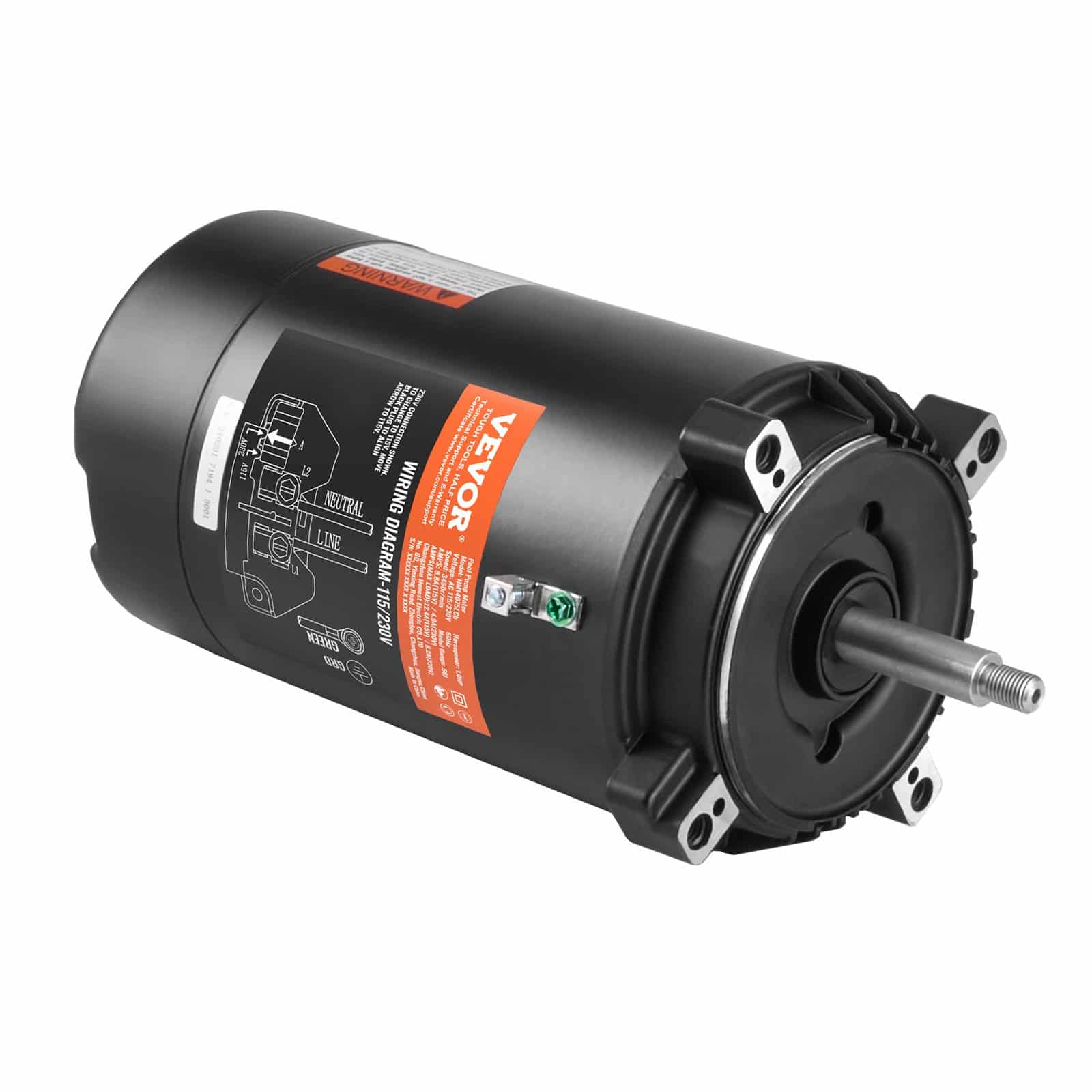 VEVOR 1 HP 3450 p/min basseini pumba mootor, 56J raam, 115/230V, 1.4 SF, 90μF kondensaator, CCW asendusmootor