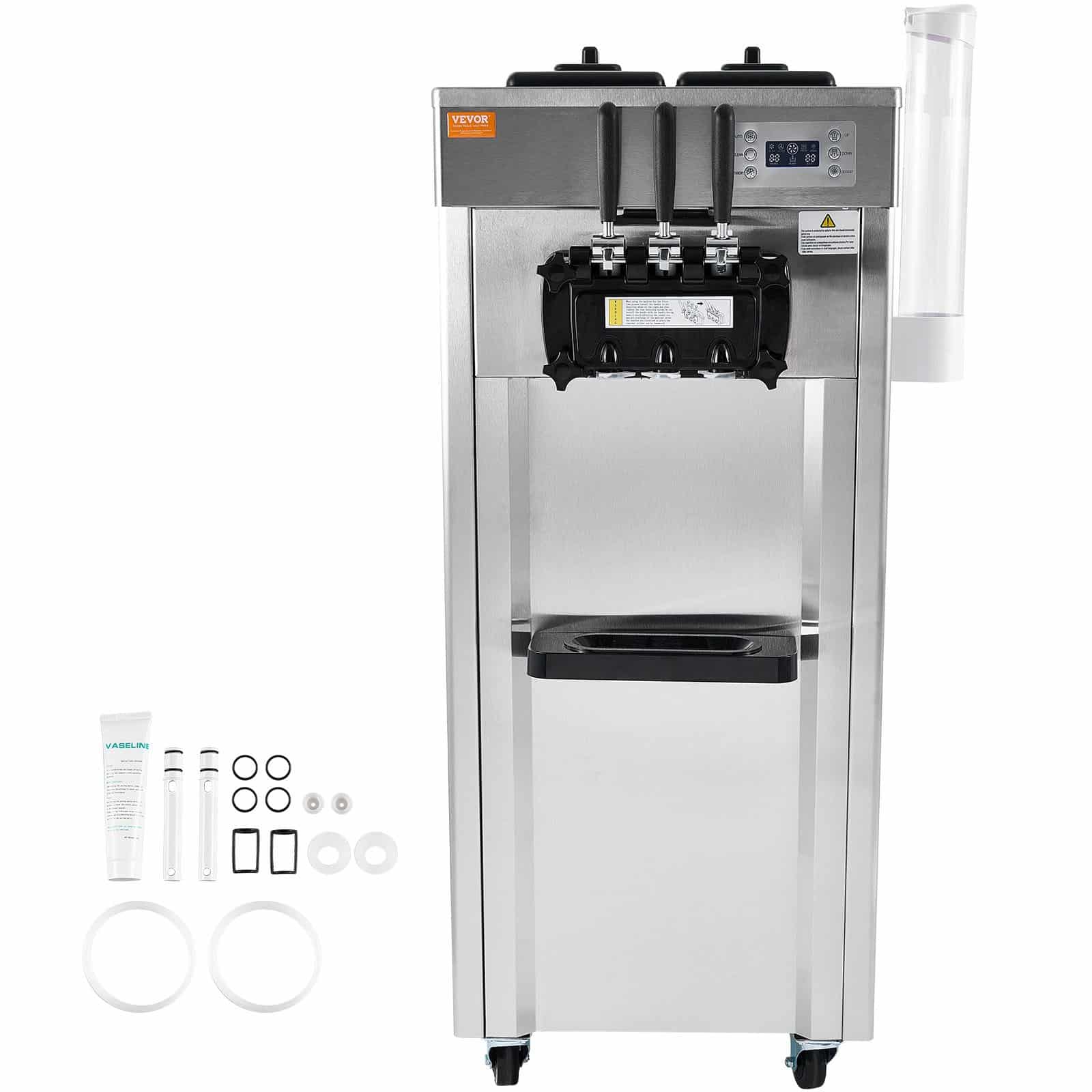VEVOR Commercial Soft Serve Ice Cream Machine, 21–31L/h, 1670W, 3 Flavors, 2x4.3L Hoppers, LED Panel, Auto Clean, for Restaurants - Image 9