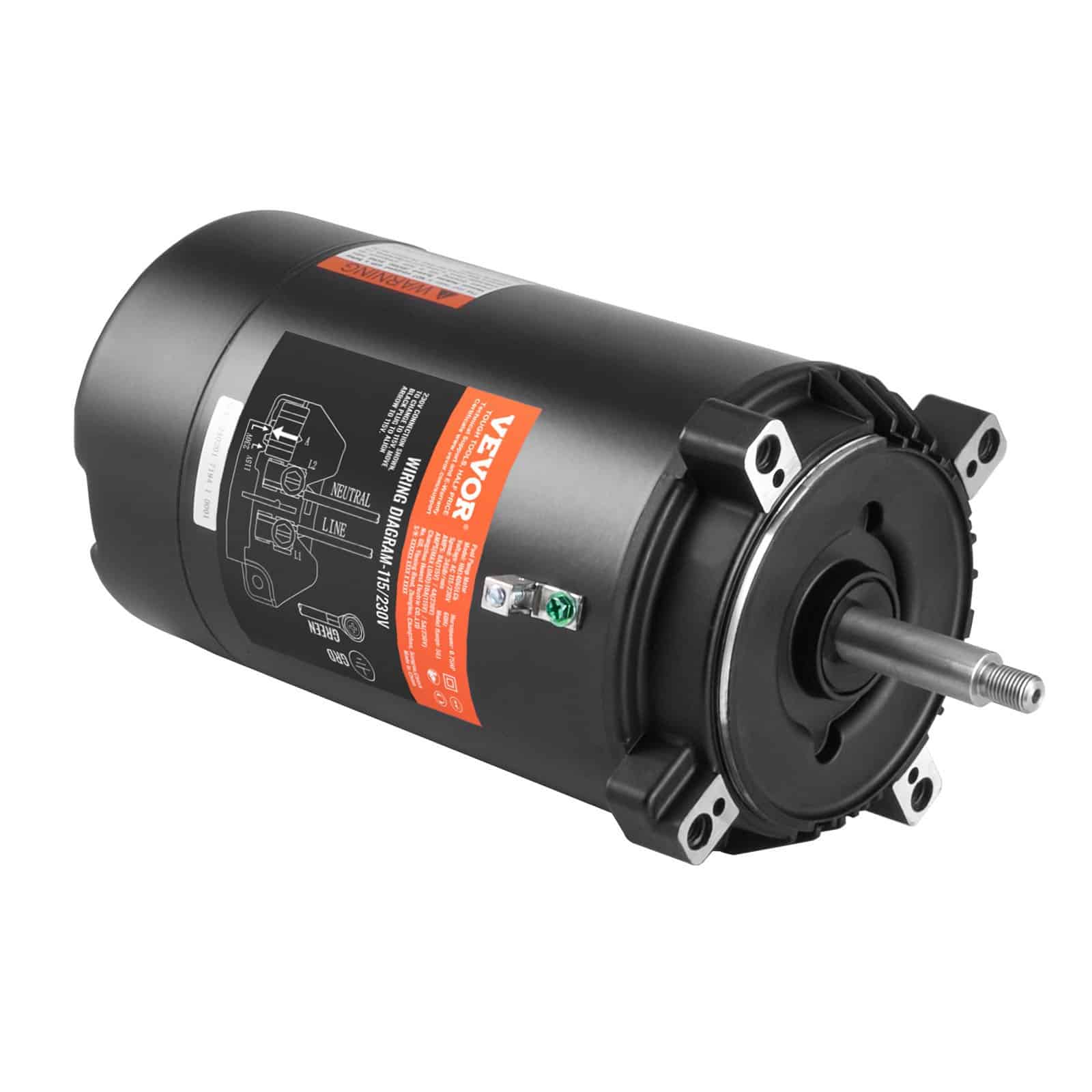 VEVOR 0.75HP basseini pumba mootor, 56J raam, 285mm võll, 115/230V, 3450RPM, 80μF kondensaator, CCW, ümaräärik