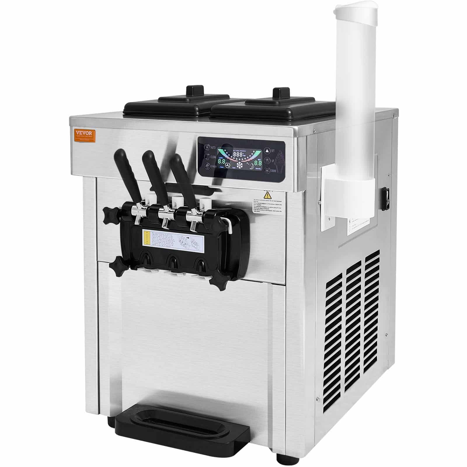 VEVOR 1650W Commercial Soft Serve Ice Cream Machine, 18–28 L/h, 3 Flavors, 2×5.5L Hoppers, LED Panel, Auto Clean, for Restaurants - Image 11