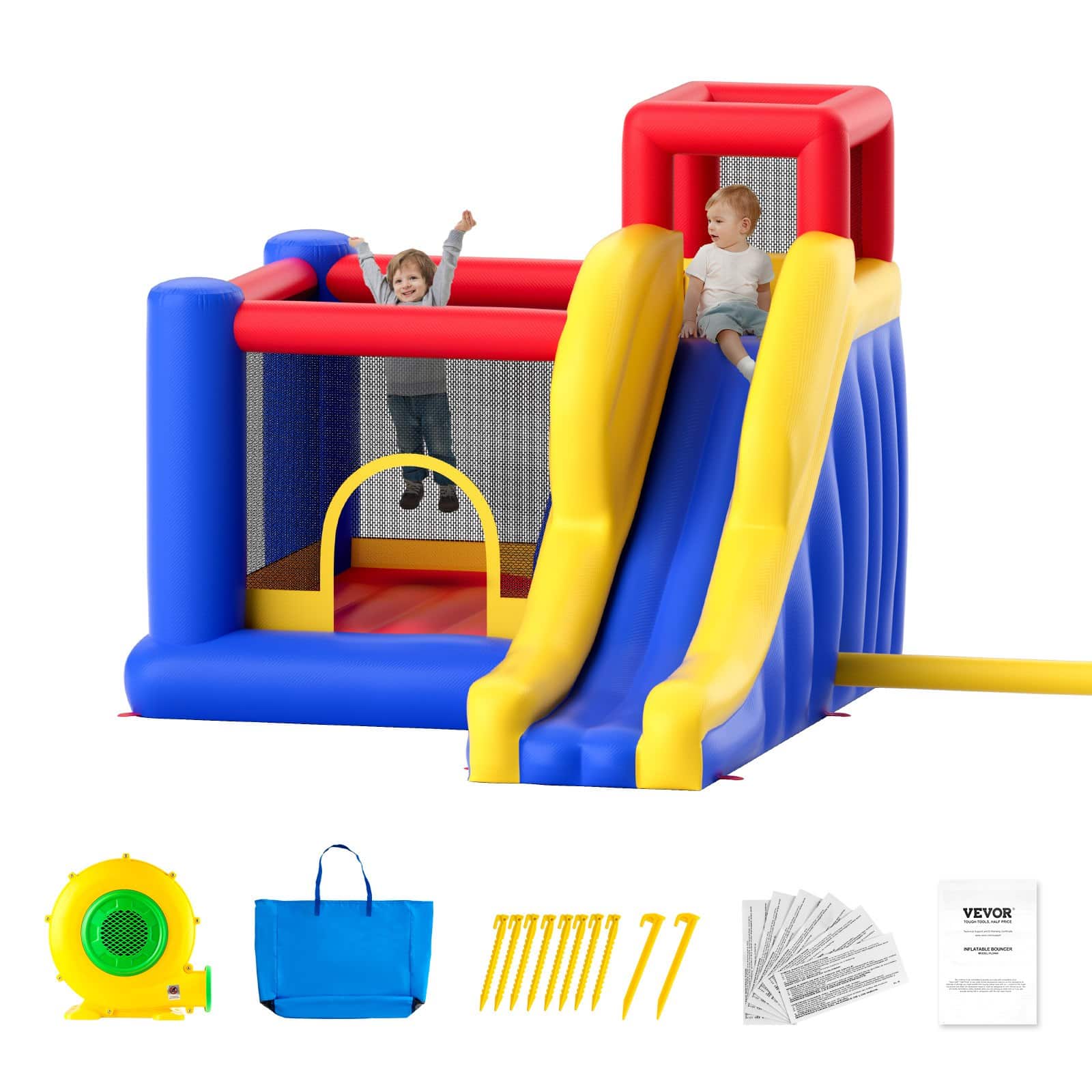 VEVOR Inflatable Bounce House 340x260x230 cm with Slide, Blower & Bag, Outdoor Bouncy Castle for Kids Aged 3–8