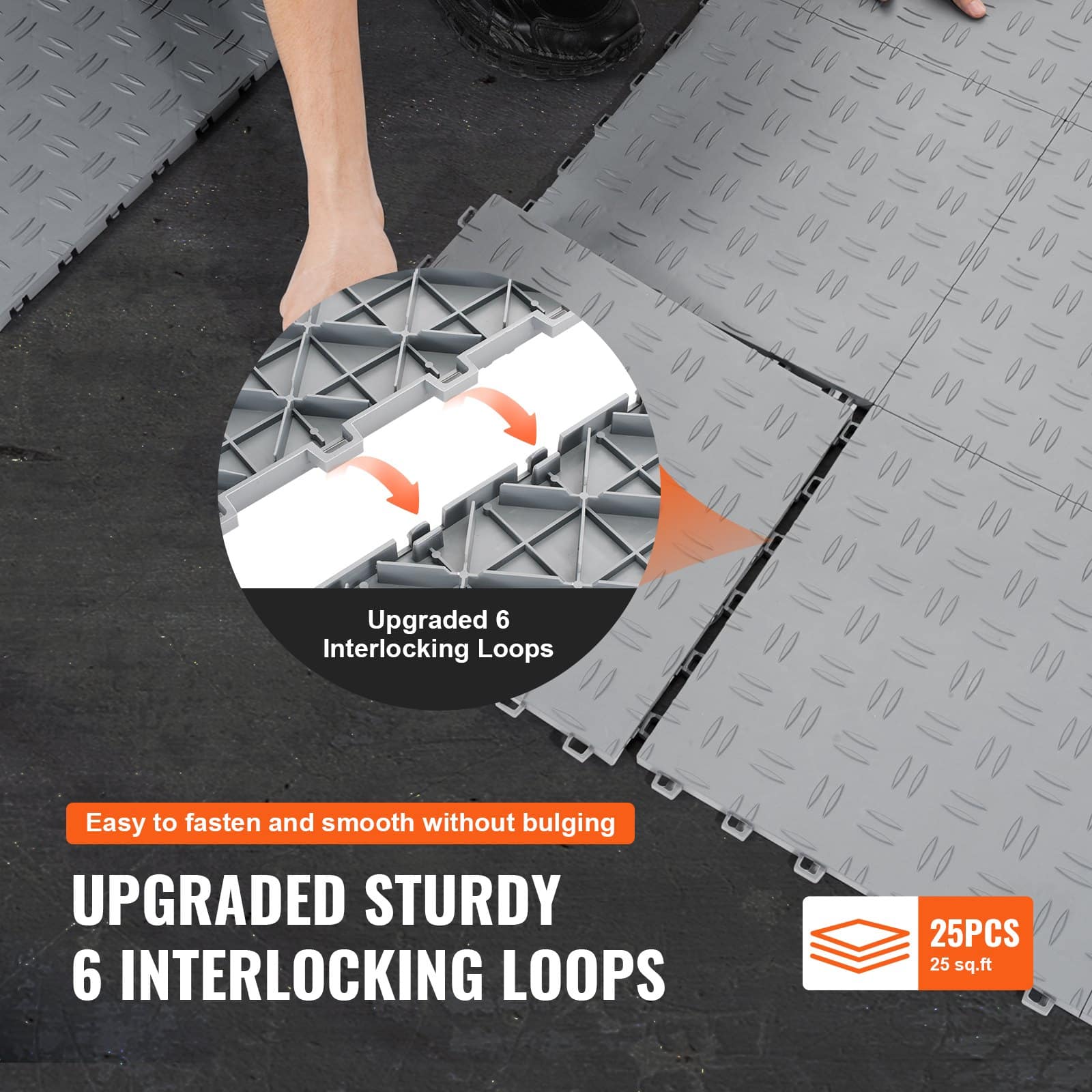VEVOR Interlocking Garage Floor Tiles, 30x30x1.34cm, 25-Pack Non-Slip Double-Sided Flooring for Garage, Workshop, Silver - Pilt 6