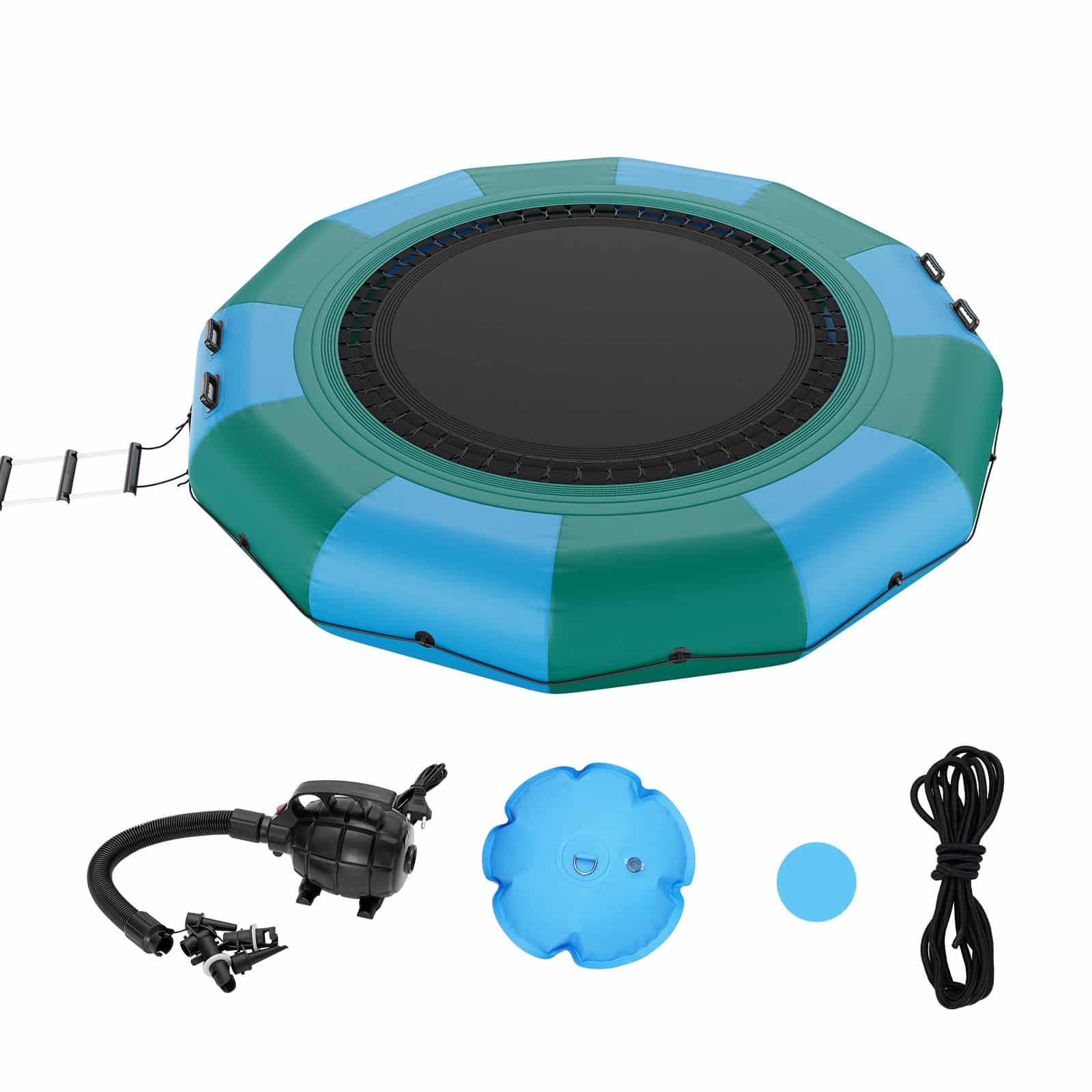 VEVOR 3.66m Inflatable Water Trampoline with Ladder & Pump – Floating Swim Platform for Kids & Adults, Lake & Pool Use