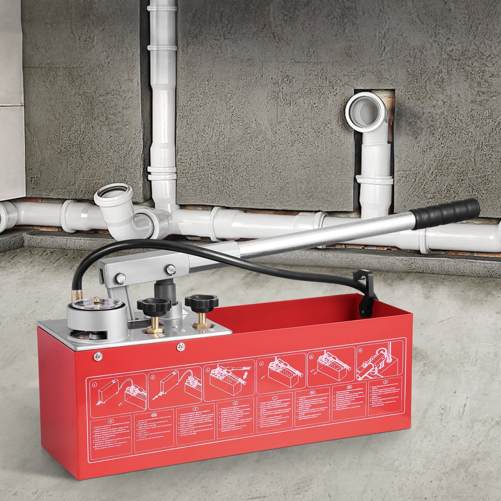 VEVOR Manual Hydrostatic Test Pump 25 Bar, Dual Valve, Gauge, 10L Tank, 1.4m Hose with 12.7mm Thread for Pipeline Testing - Зображення 8