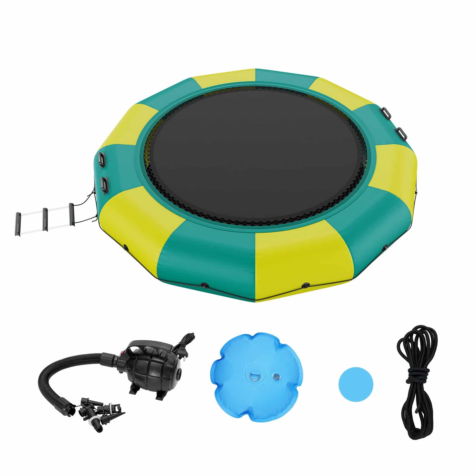 VEVOR 3.66m Inflatable Water Trampoline with Ladder & Electric Pump – Floating Swim Platform for Kids & Adults, 226kg Capacity