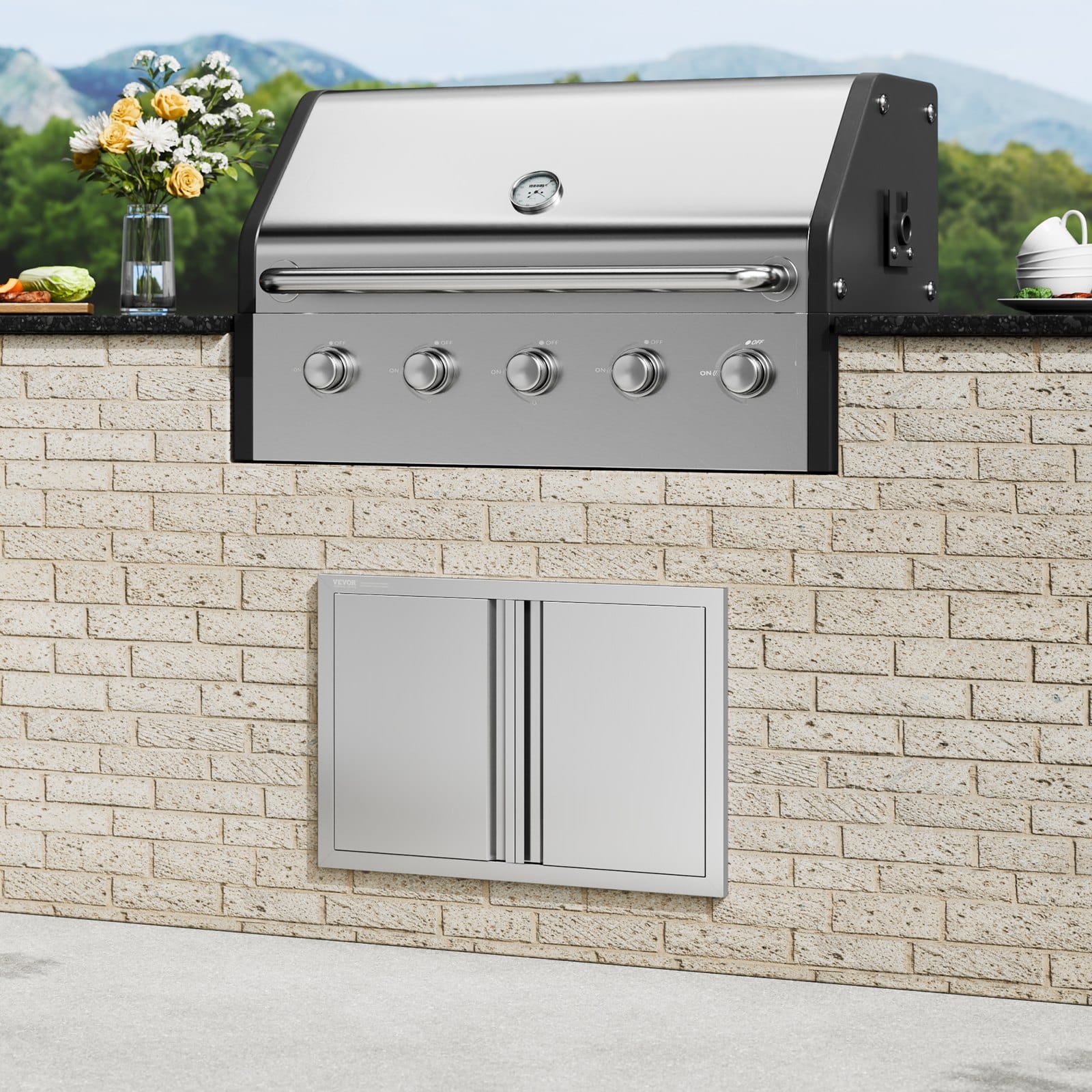 VEVOR 710x482 mm Stainless Steel Double BBQ Access Door for Outdoor Kitchen, Recessed Handles, Weatherproof Design - Image 8