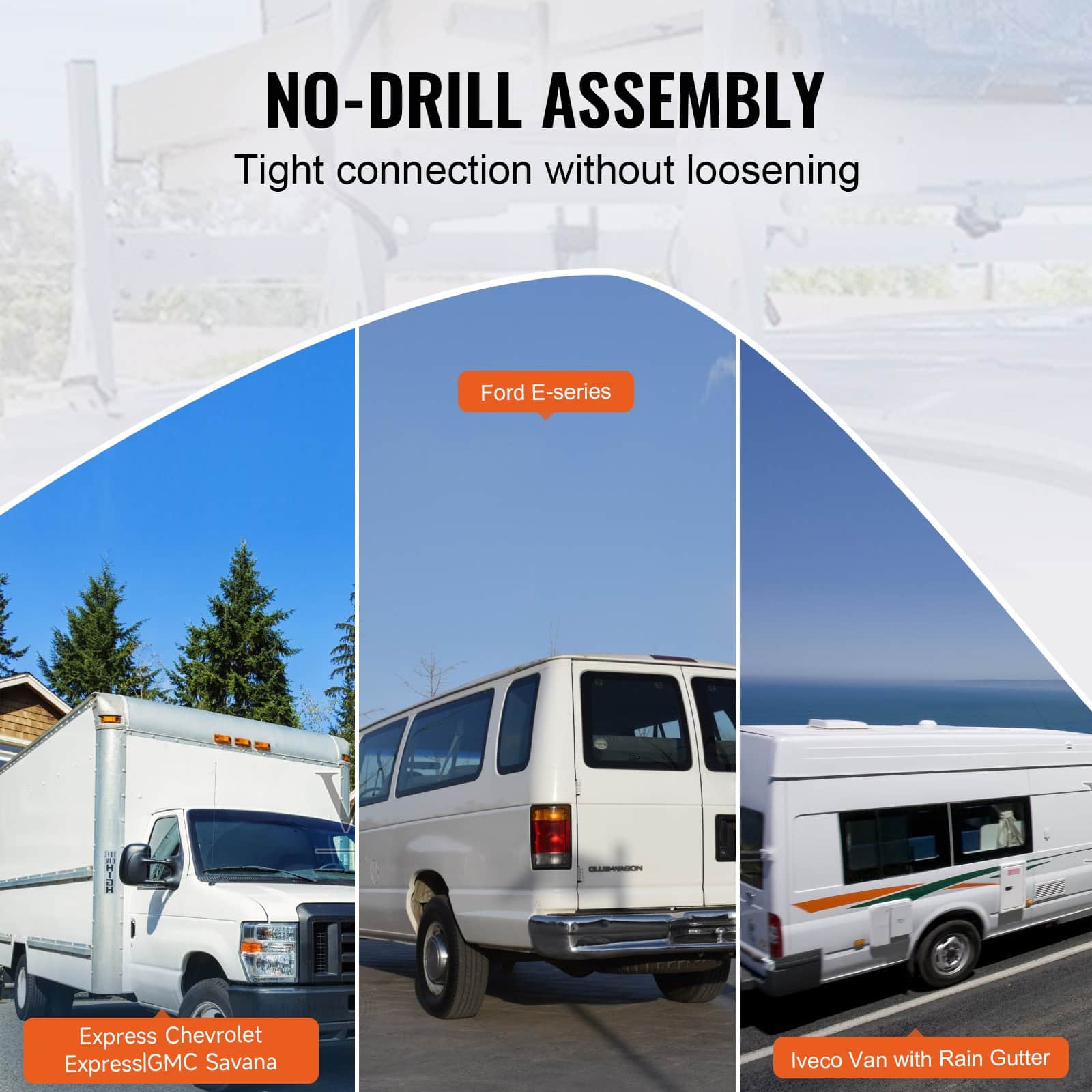 VEVOR Adjustable Alloy Steel Van Roof Ladder Rack, 3 Bars, 340 kg Capacity, Fits Full-Size Vans with Rain Gutters - Image 5