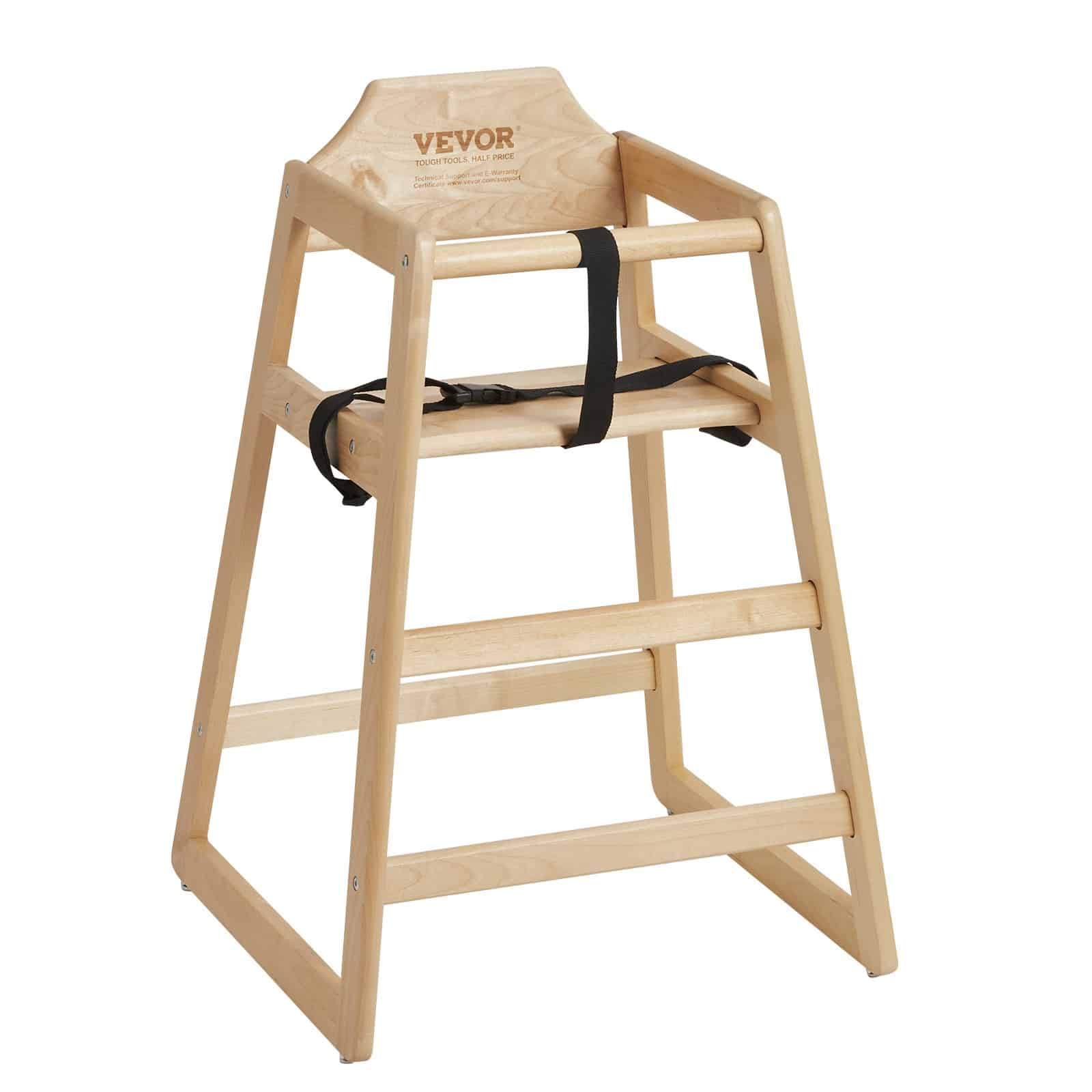VEVOR Natural Wooden High Chair for Babies & Toddlers, Adjustable Birch Booster Seat with Safety Harness, Easy to Clean