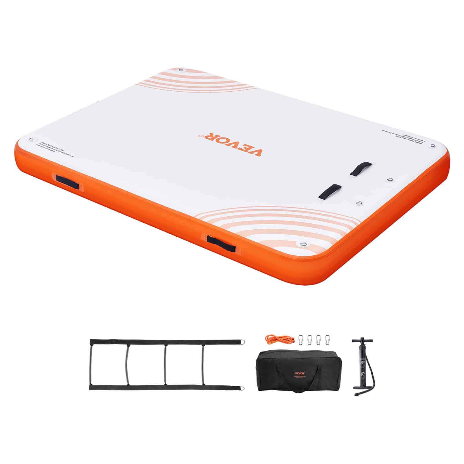VEVOR 305x244cm Pripučiamas plaukiojantis dokas su kopėčiomis ir krepšiu „Neslystanti vandens platforma baseinui, paplūdimiui, ežerui ir vandenynui