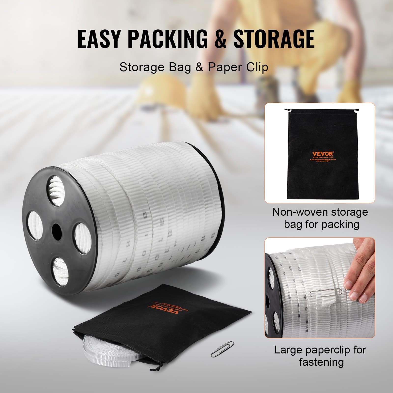 VEVOR 19mm x 81m Polyester Pull Tape, 1134kg Tensile Strength, Flat Mule Rope for Cable Pulling, Packaging, White - Image 5