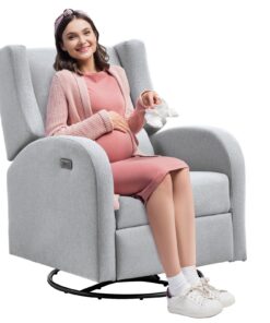 VEVOR Электрическое Кресло-Качалка с Поворотом, 110°–165°, 113 кг, Полиэстер, Светло-серое, Для Дома