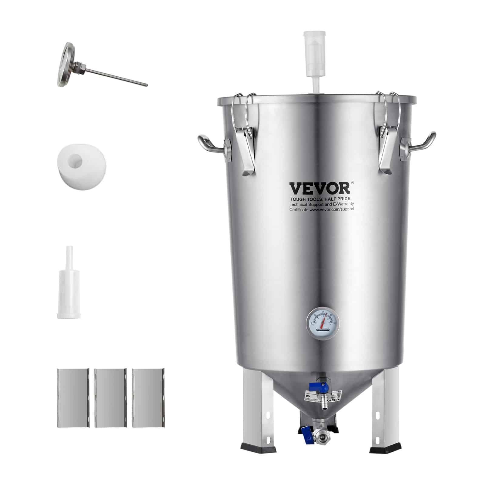 VEVOR 30L 304 Stainless Steel Beer Brew Fermentor with Thermometer, Lid, Valve, Spigot – Home Brewing Bucket Pot