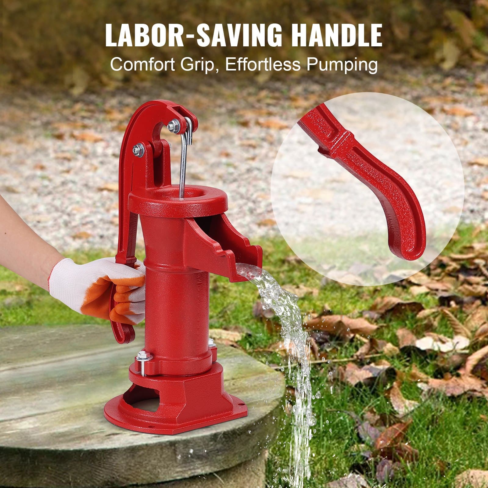 VEVOR Cast Iron Antique Hand Water Pump, Manual Pitcher Pump with 7.6m Lift, Ergonomic Handle, Easy Install, Outdoor Use, Red — изображение 5