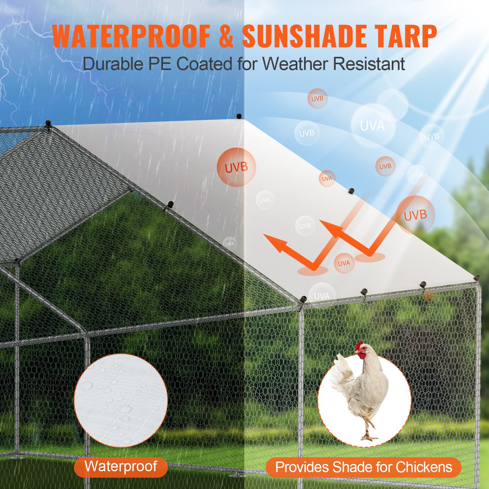 VEVOR 3x7.83x1.99m Large Metal Chicken Coop with Cover – Outdoor Walk-in Poultry Run with Roof & Lock for Chickens, Ducks, Rabbits - Image 5