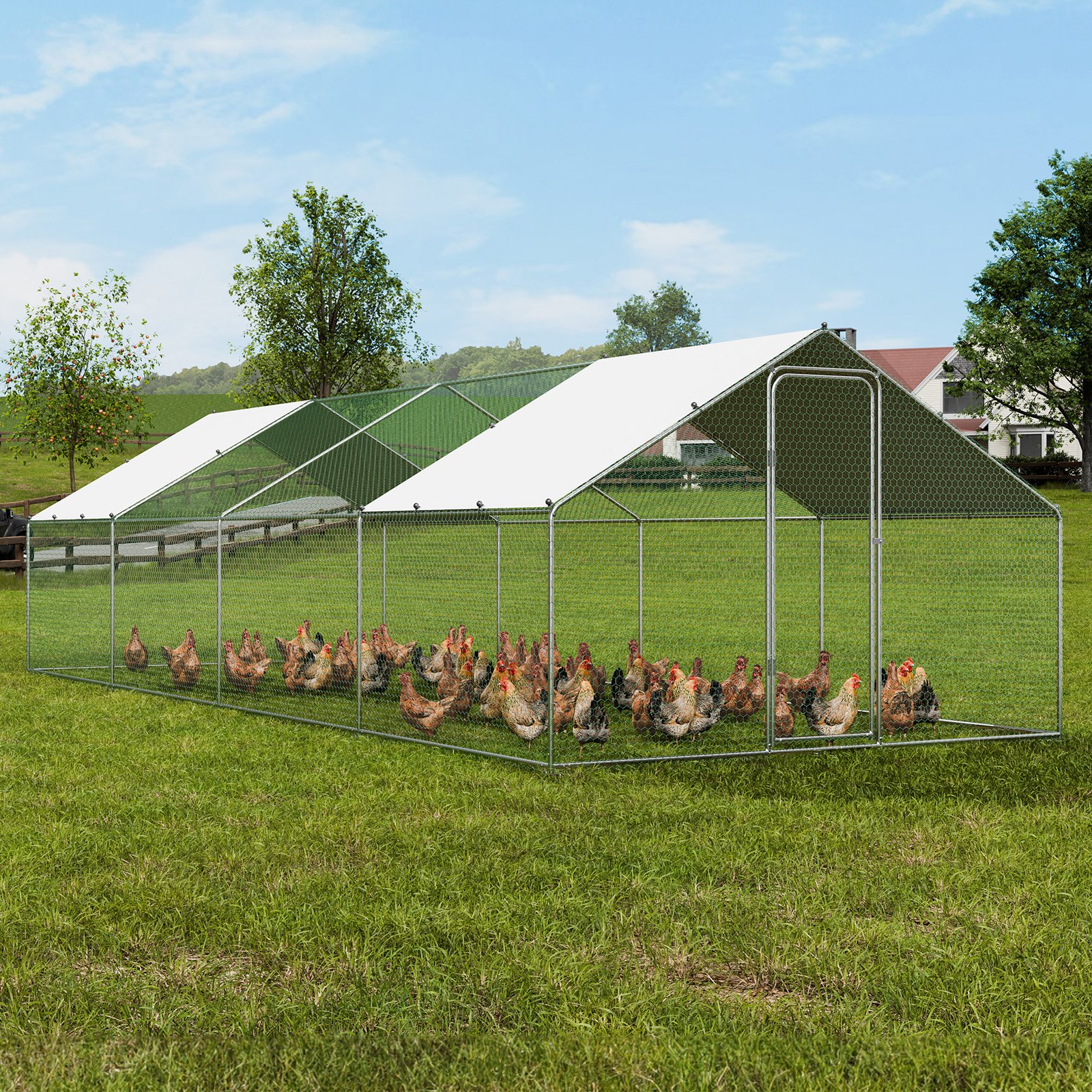 VEVOR 3x7.83x1.99m Large Metal Chicken Coop with Cover – Outdoor Walk-in Poultry Run with Roof & Lock for Chickens, Ducks, Rabbits - Image 8